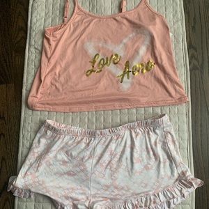 Aeropostale Pink Cami Tank Top And Ruffle Shorts Pajama Set Size Med